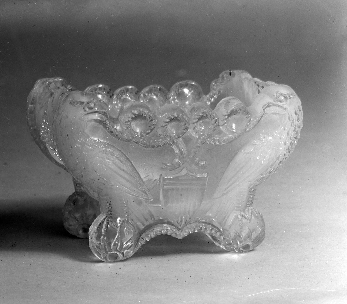 Salt, Probably Boston &amp; Sandwich Glass Company (American, 1825–1888, Sandwich, Massachusetts), Lacy pressed opalescent glass, American 