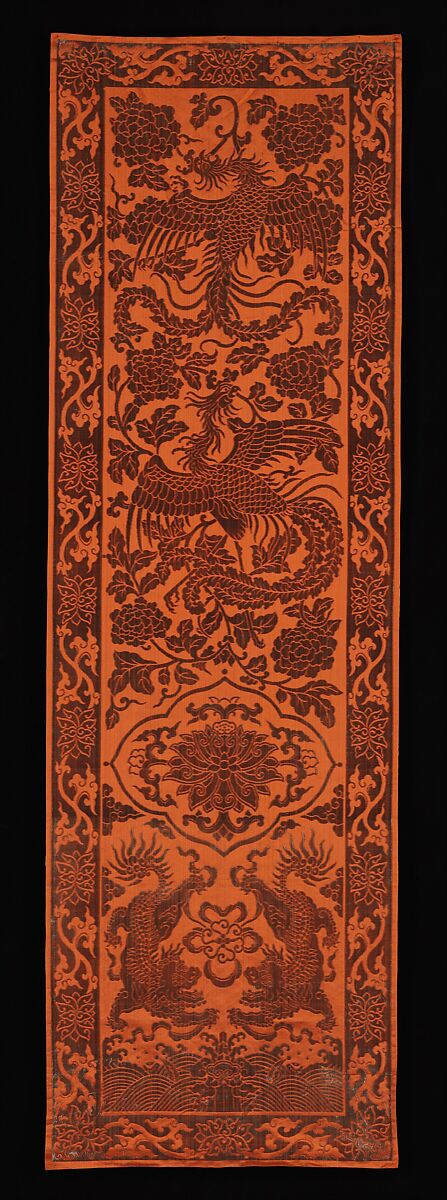 Chair strip with phoenixes, Cut and voided silk velvet, China 