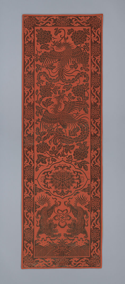 Chair strip with phoenixes, Cut and voided silk velvet, China 