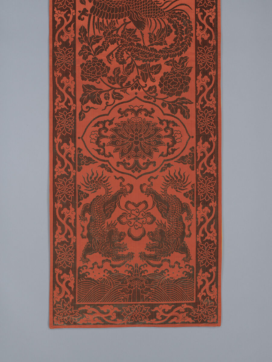 Chair strip with Lions and Phoenixes, Cut and voided silk velvet, China