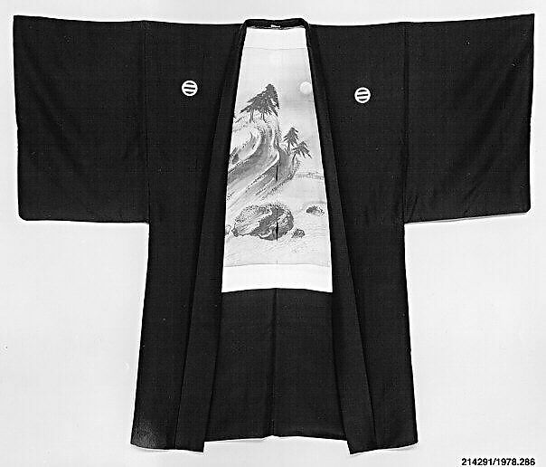 Man's Jacket (Haori), White silk tabby lining / Silk tabby,painted, Japan