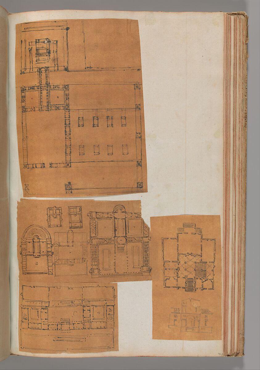 Page from a Scrapbook containing Drawings and Several Prints of Architecture, Interiors, Furniture and Other Objects, Workshop of Charles Percier (French, Paris 1764–1838 Paris), Pen and black and gray ink, graphite, black chalk 