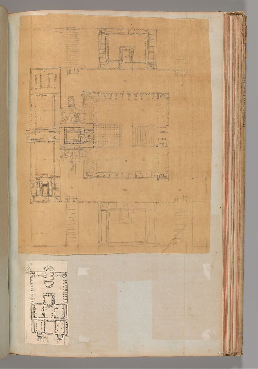 Page from a Scrapbook containing Drawings and Several Prints of Architecture, Interiors, Furniture and Other Objects, Workshop of Charles Percier (French, Paris 1764–1838 Paris), Pen and black and gray ink, graphite, black chalk 