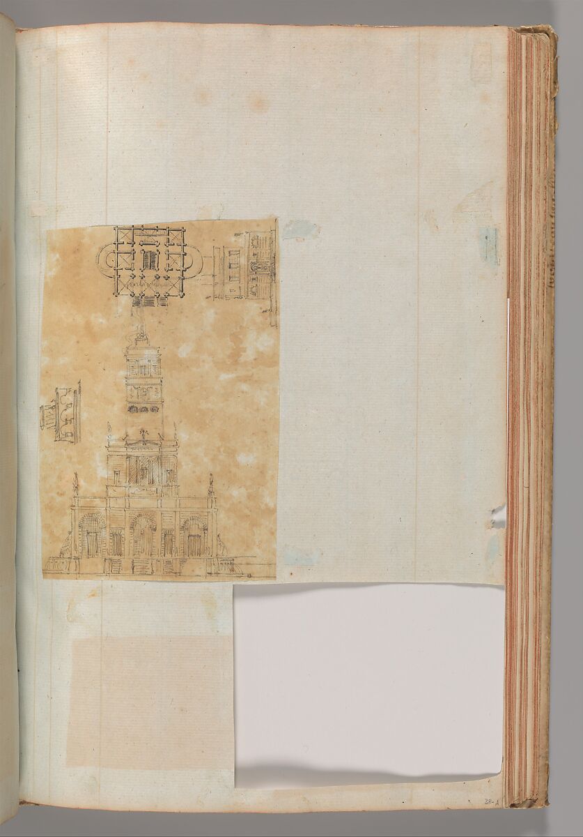 Page from a Scrapbook containing Drawings and Several Prints of Architecture, Interiors, Furniture and Other Objects, Workshop of Charles Percier (French, Paris 1764–1838 Paris), Pen and black and gray ink, graphite, black chalk