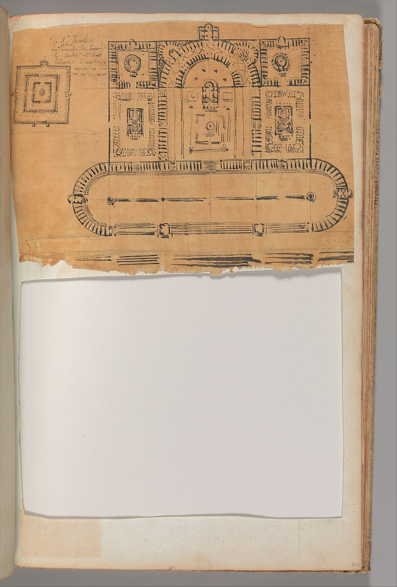 Page from a Scrapbook containing Drawings and Several Prints of Architecture, Interiors, Furniture and Other Objects, Workshop of Charles Percier (French, Paris 1764–1838 Paris), Pen and black and gray ink, graphite, black chalk