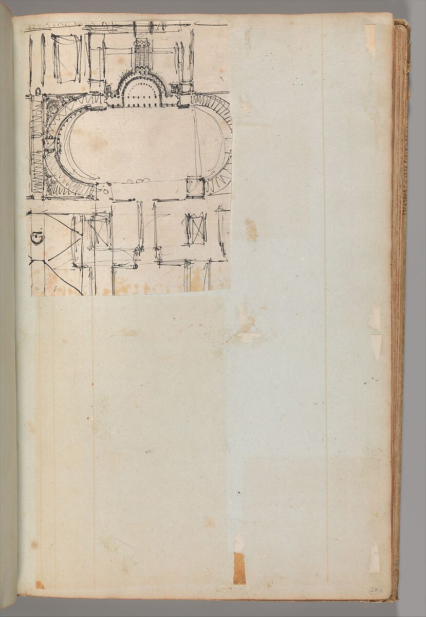 Page from a Scrapbook containing Drawings and Several Prints of Architecture, Interiors, Furniture and Other Objects, Workshop of Charles Percier (French, Paris 1764–1838 Paris), Pen and black and gray ink, graphite, black chalk 