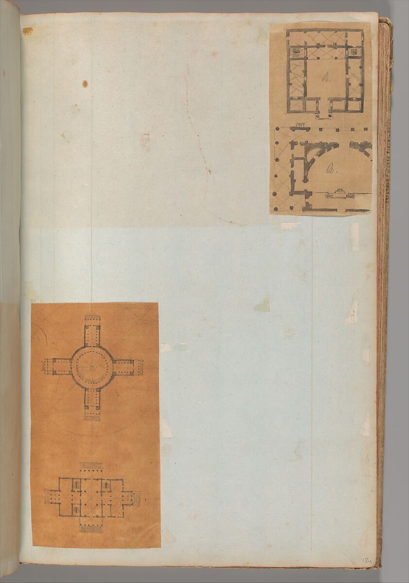 Page from a Scrapbook containing Drawings and Several Prints of Architecture, Interiors, Furniture and Other Objects, Workshop of Charles Percier (French, Paris 1764–1838 Paris), Pen and black and gray ink, graphite, black chalk 