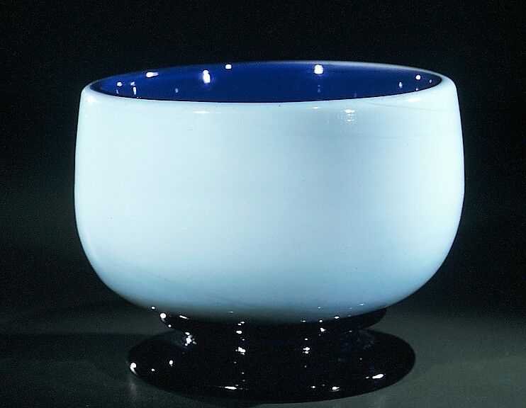 Saltcellar, Jersey Glass Company of George Dummer (1824–1862), Cased free-blown blue and white opaque glass, American 
