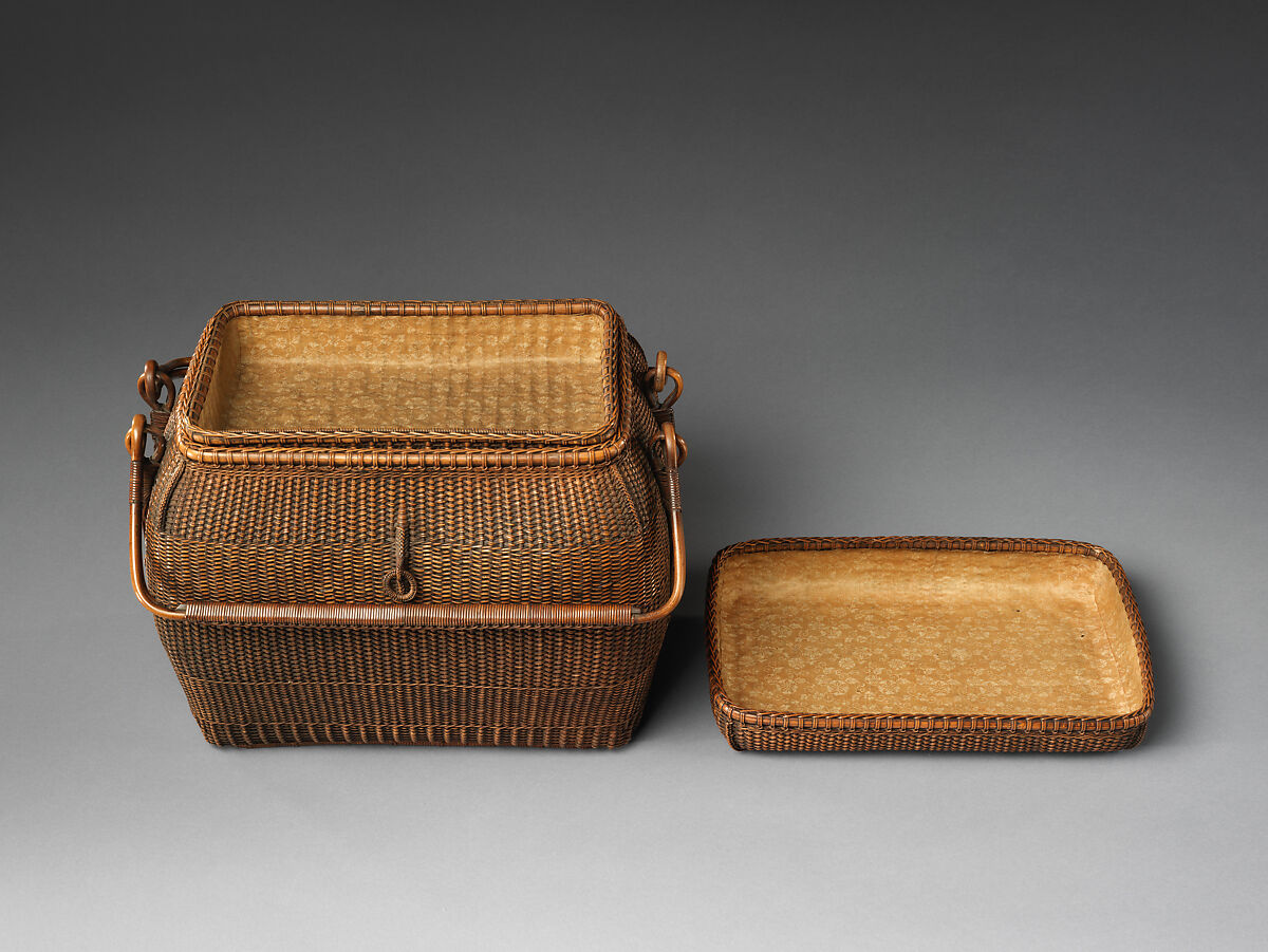 Basket for Transporting Sencha Tea-Ceremony Utensils (Chakago or Teiran), Hayakawa Shōkosai I (Japanese, 1815–1897), Rattan and brocaded silk, Japan