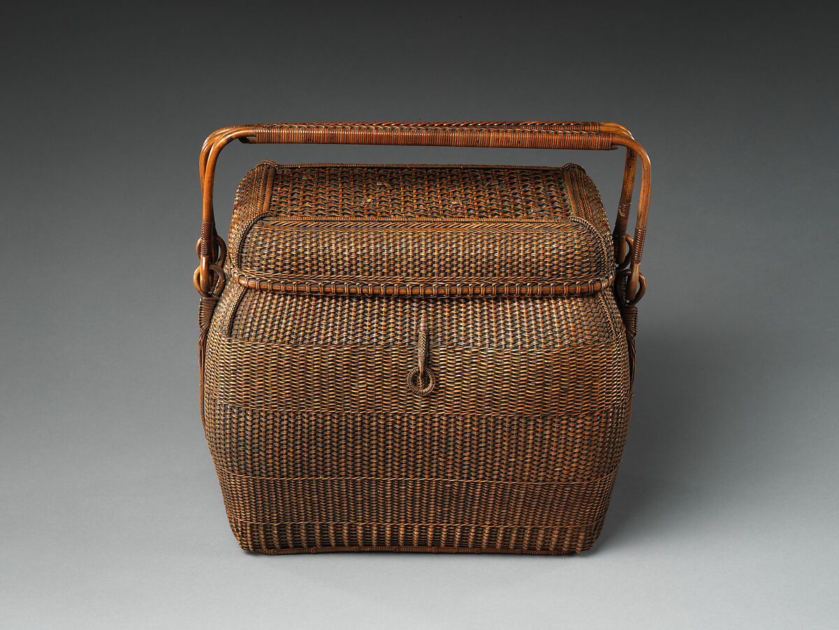 Basket for Transporting Sencha Tea-Ceremony Utensils (Chakago or Teiran), Hayakawa Shōkosai I (Japanese, 1815–1897), Rattan and brocaded silk, Japan