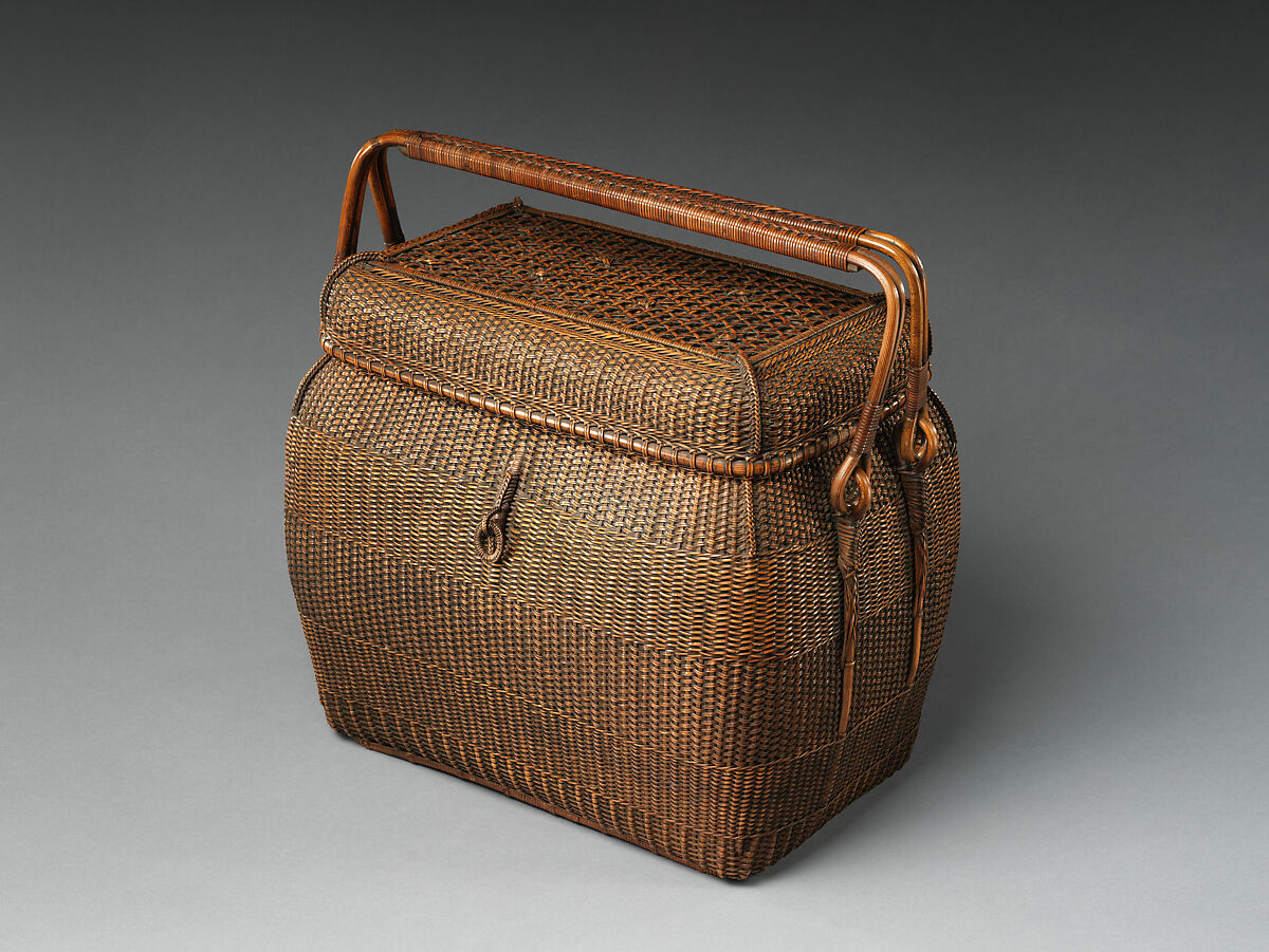 Basket for Transporting Sencha Tea-Ceremony Utensils (Chakago or Teiran), Hayakawa Shōkosai I (Japanese, 1815–1897), Rattan and brocaded silk, Japan 