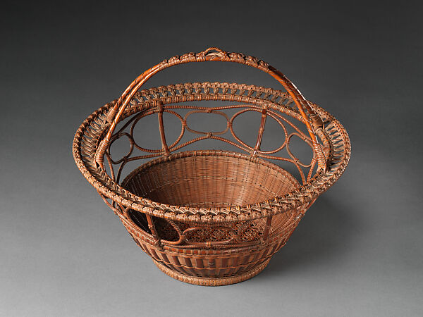 Ryūrikyō Hanging Flower Basket (Ryūrikyō-shiki tsurioki hanakago), Tanabe Chikuunsai I (Japanese, 1877–1937), Smoked dwarf bamboo and rattan, Japan
