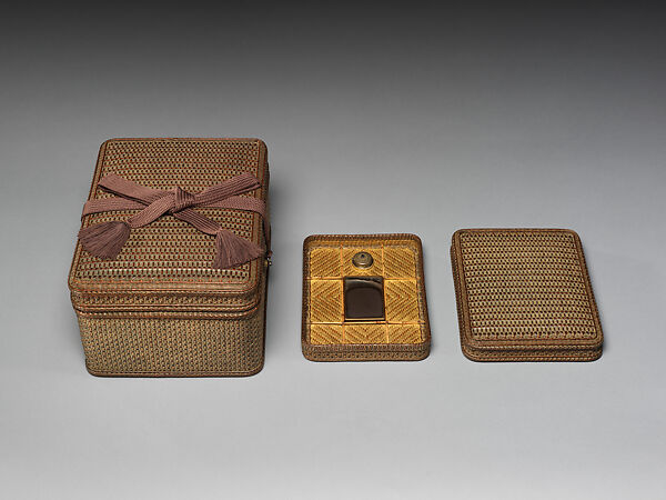 Inkstone Box (Suzuribako) and Document Box (Ryōshibako), Iizuka Hōsai II (Japanese, 1872–1934), Timber bamboo, rattan, lacquer, and gold powder, Japan 