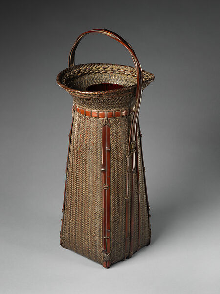 Flower Basket (Hanakago), Iizuka Rōkansai (Japanese, 1890–1958), Timber bamboo, rattan, and lacquer, Japan 