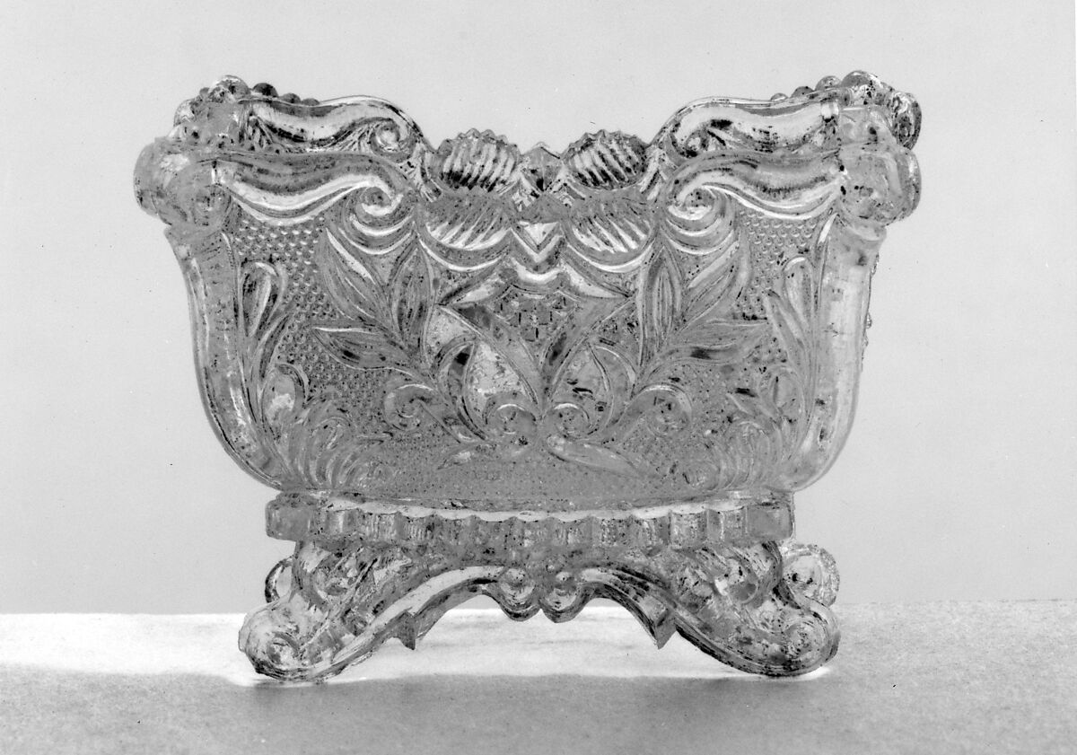 Saltcellar, Providence Flint Glass Works (1830–33), Lacy pressed glass, American 
