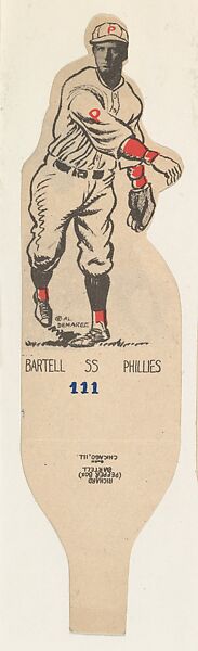 Card Number 111, Richard "Pepper Box" Bartell, Shortstop, Phillies, from the Al Demaree Die-Cuts series (R304) issued by the Dietz Gum Company, Original drawing by Al Demaree, Commercial lithograph 