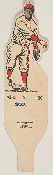 Card Number 102, Mark Anthony Koenig, Shortstop, Reds, from the Al Demaree Die-Cuts series (R304) issued by the Dietz Gum Company, Original drawing by Al Demaree, Commercial lithograph 