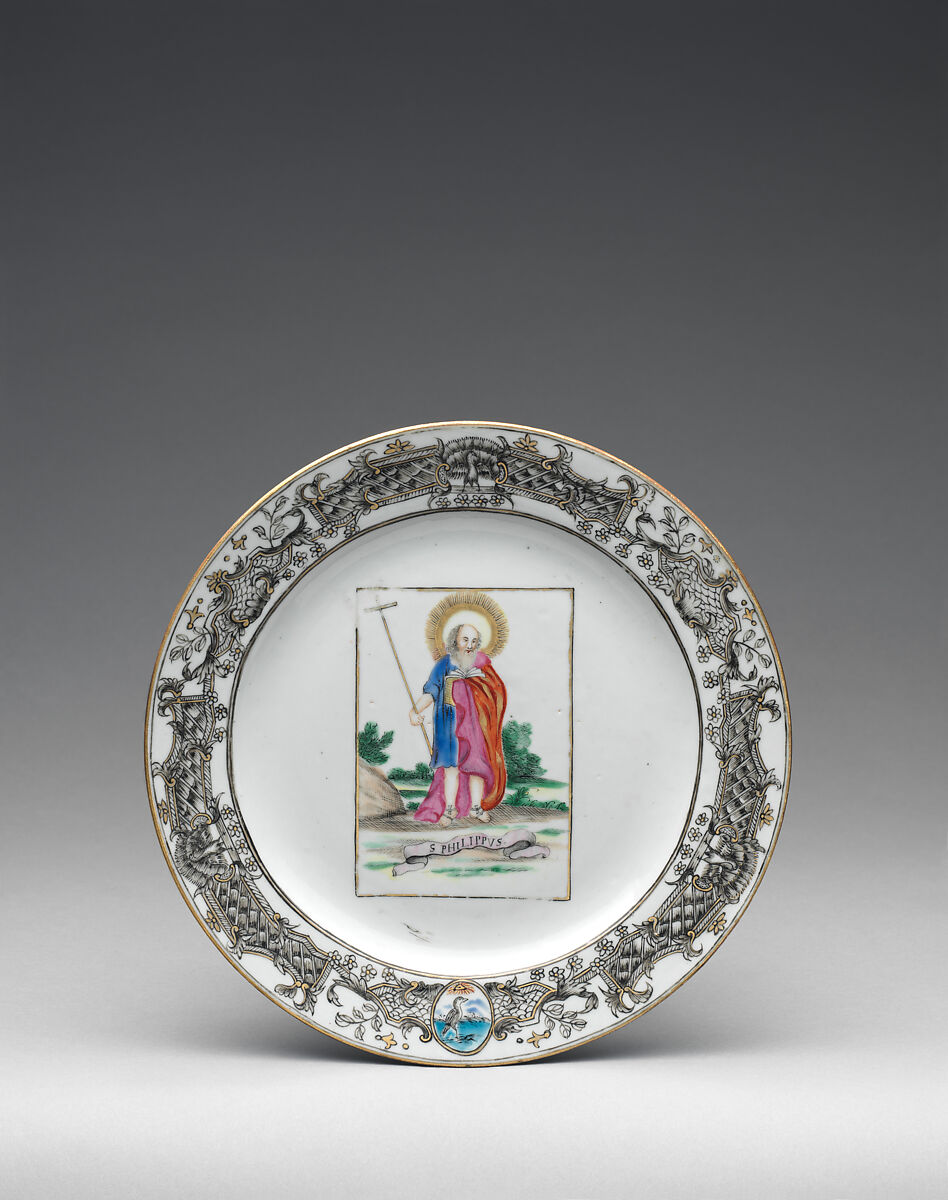 Apostle plate with inscription of Saint Phillip, Porcelain, with polychrome enamel, Chinese, made for export 