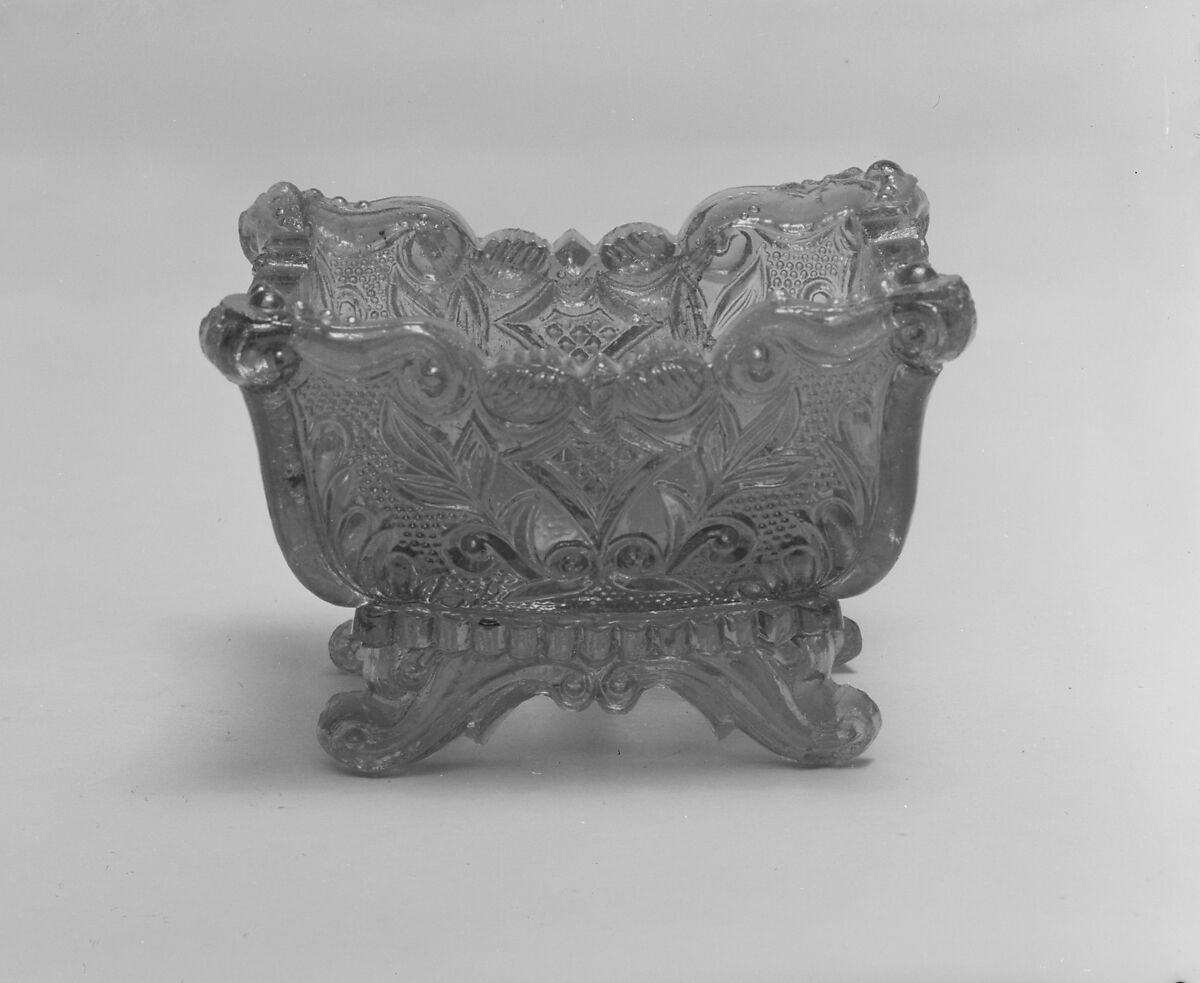 Salt, Probably Providence Flint Glass Works (1830–33), Lacy pressed blue glass, American 