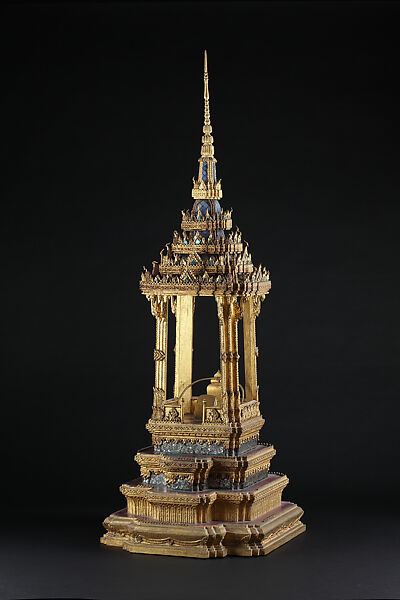 Processional Miniature Throne (Busabok), Wood with lacquer, inlaid mirrored glass, gold leaf, Thai, Bangkok 