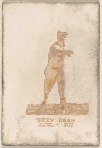 Card Number 202, "Dizzy" Dean, St. Louis Cardinals, from the Tattoo Orbit series (R308) issued by the Orbit Gum Company, Issued by Orbit Gum Company, a division of William Wrigley Jr. Company, Photolithograph 