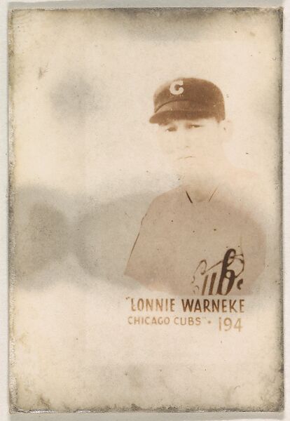 Card Number 194, Lonnie Warneke, Chicago Cubs, from the Tattoo Orbit series (R308) issued by the Orbit Gum Company, Issued by Orbit Gum Company, a division of William Wrigley Jr. Company, Photolithograph 