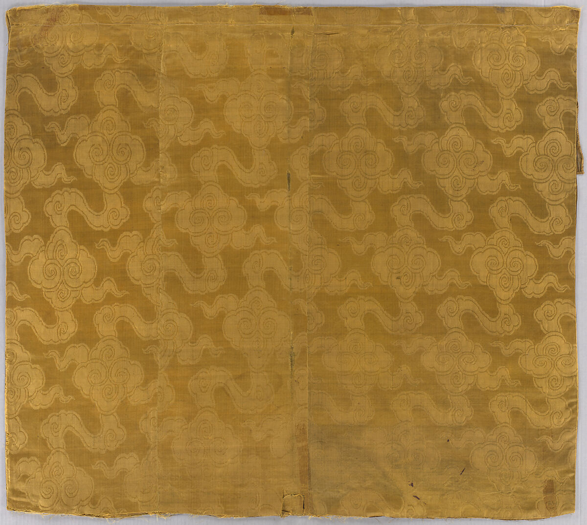 Valance with landscape, Silk and metal thread embroidery on silk satin, China