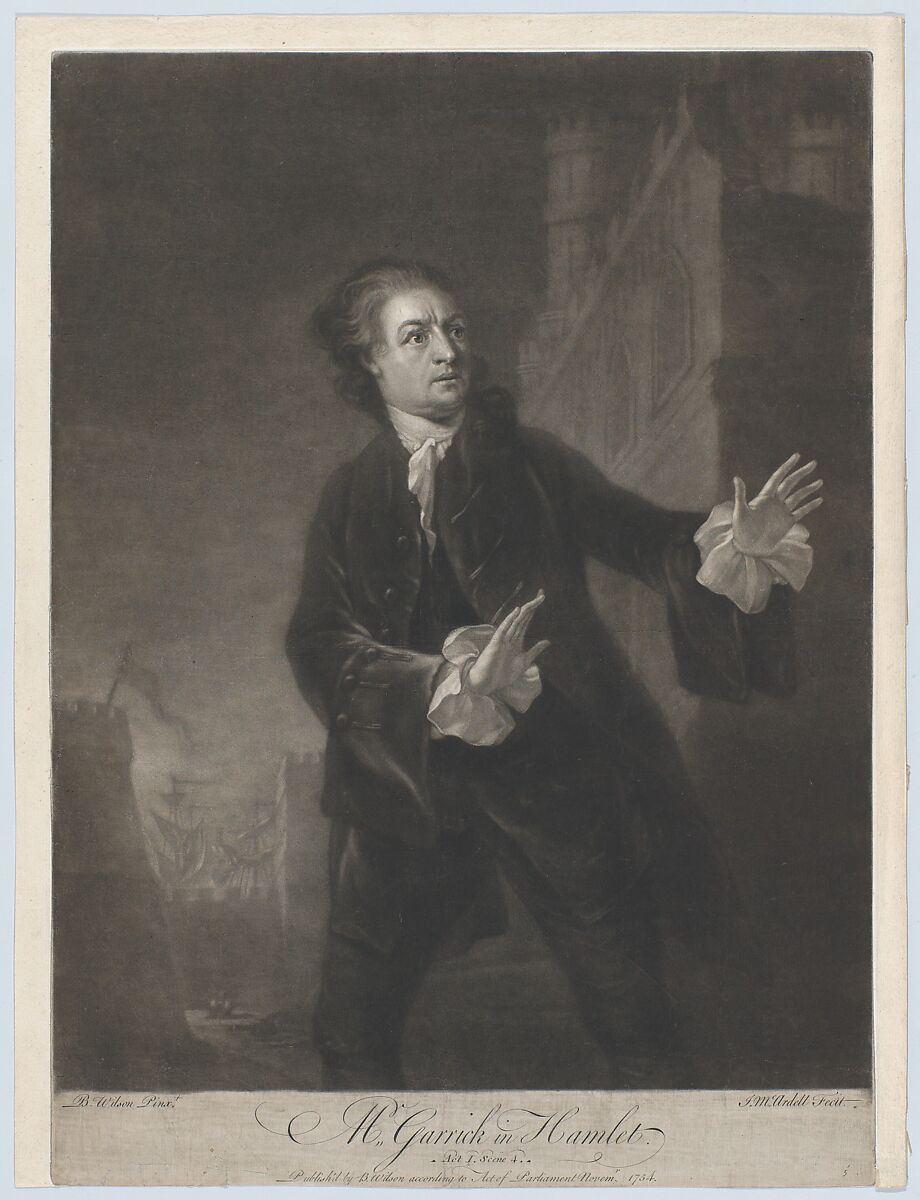 Mr. Garrick in Hamlet, Act 1, Scene 4, James McArdell (Irish, Dublin 1729–1765 London), Mezzotint 
