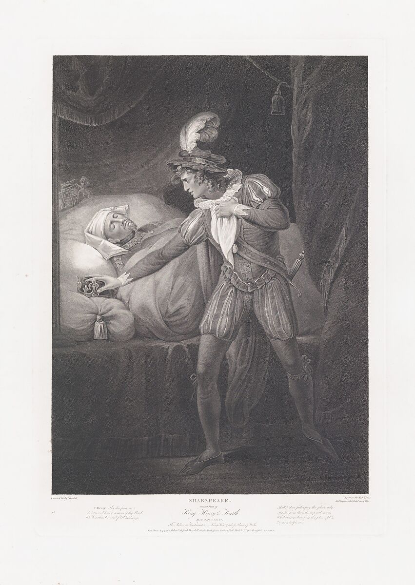 The Palace at Westminster: King Henry and the Prince of Wales (Shakespeare, King Henry IV, Part 2, Act 4, Scene 4), Robert Thew (British, Patrington 1758–1802 Stevenage), Stipple engraving 