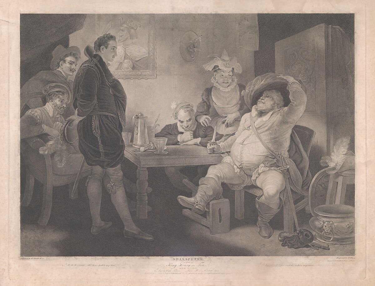 Falstaff, Prince Henry and Poins at the Boar's Head Tavern (Shakespeare, King Henry the Fourth, Part 1, Act 2, Scene 4), Robert Thew (British, Patrington 1758–1802 Stevenage), Stipple engraving 