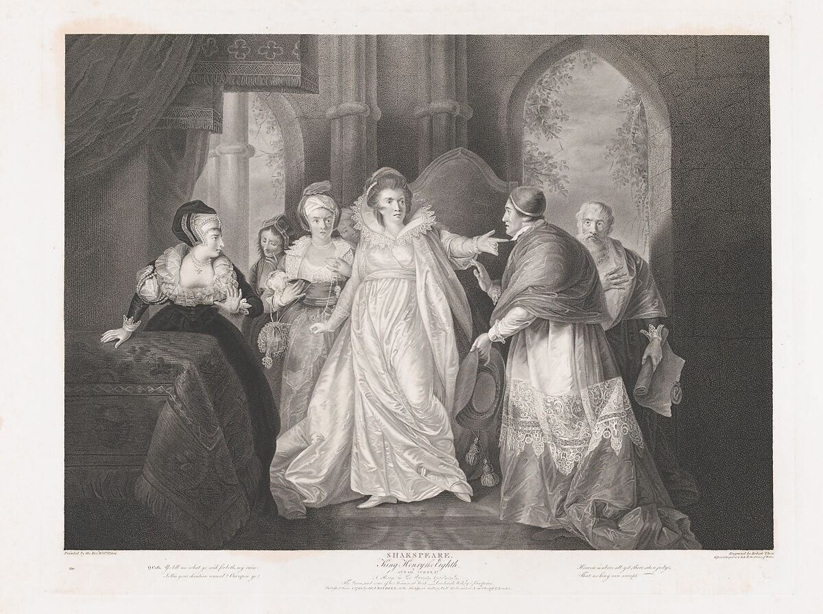 Queen Catherine, Cardinal Wolsey and Cardinal Campeius (Shakespeare, King Henry VIII, Act 3, Scene 1), Robert Thew (British, Patrington 1758–1802 Stevenage), Stipple engraving 