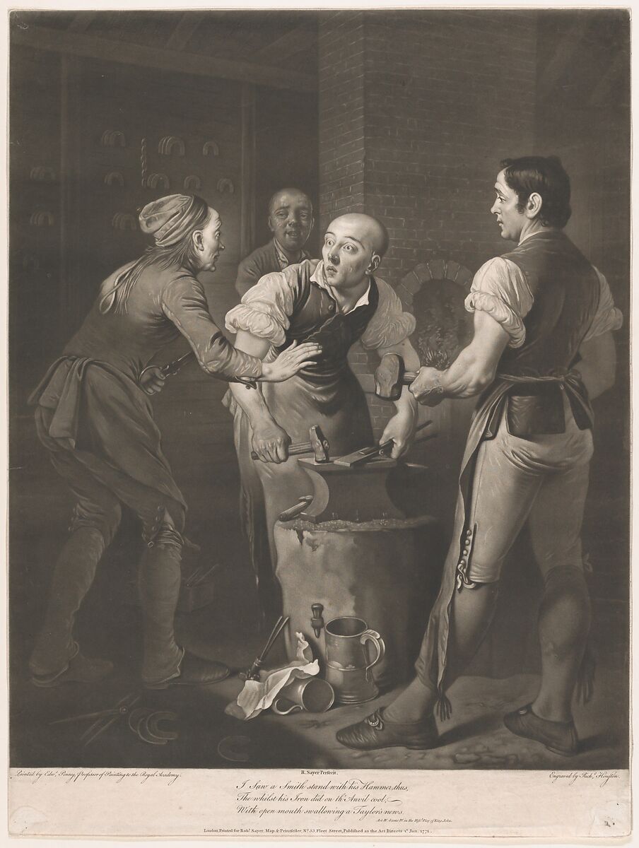 "I saw a smith stand with his hammer thus..." (Shakespeare, King John, Act 4, Scene 2), Richard Houston (Irish, Dublin 1721/22–1775 London), Mezzotint 