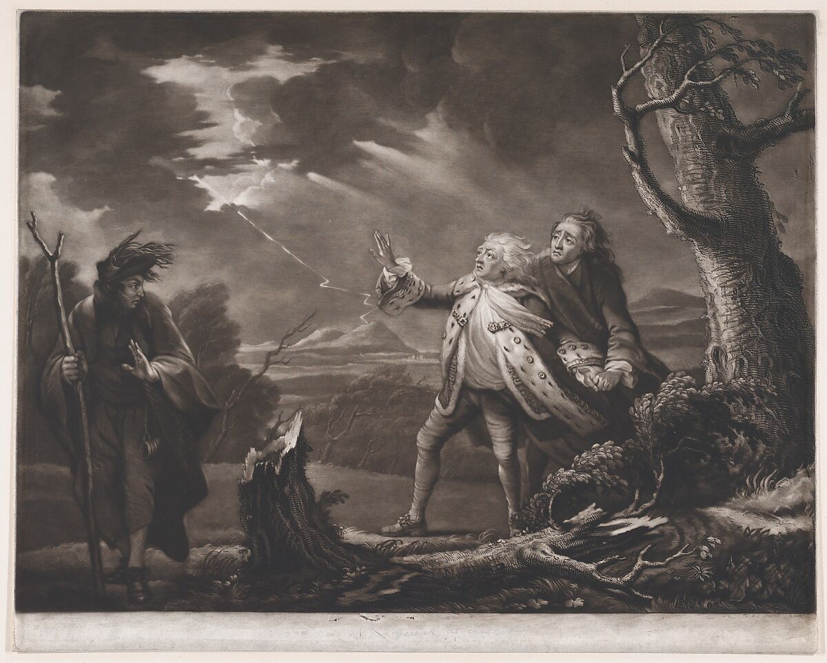 David Garrick as King Lear (Shakespeare, King Lear, Act 3, Scene 1), James McArdell (Irish, Dublin 1729–1765 London), Mezzotint; first state of two, proof before letters 