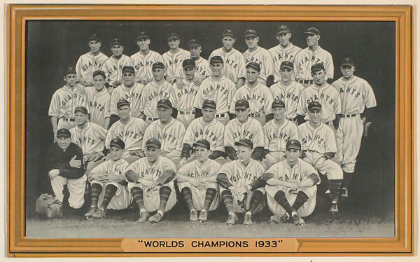 Worlds Champions 1933 (New York Giants), from the Goudey Premiums series (R309-1) issued by the Goudey Gum Company, Issued by the Goudey Gum Company, Photolithograph 