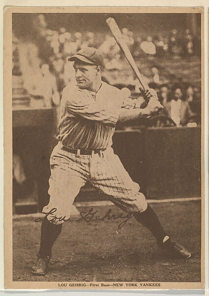 Lou Gehrig, First Base, New York Yankees, from the Portraits and Action series (R316) issued by Kashin Publications, Issued by Kashin Publications, Photolithograph 