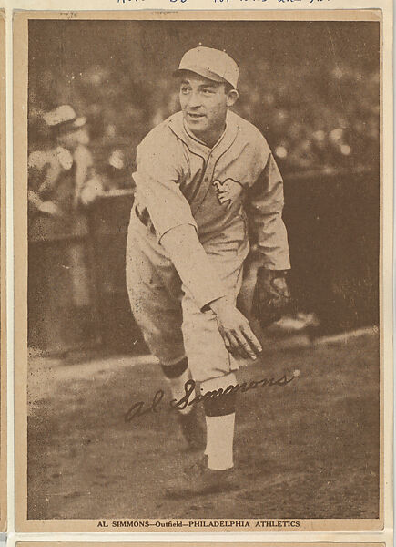 Al Simmons, Outfield, Philadelphia Athletics, from the Portraits and Action series (R316) issued by Kashin Publications, Issued by Kashin Publications, Photolithograph 