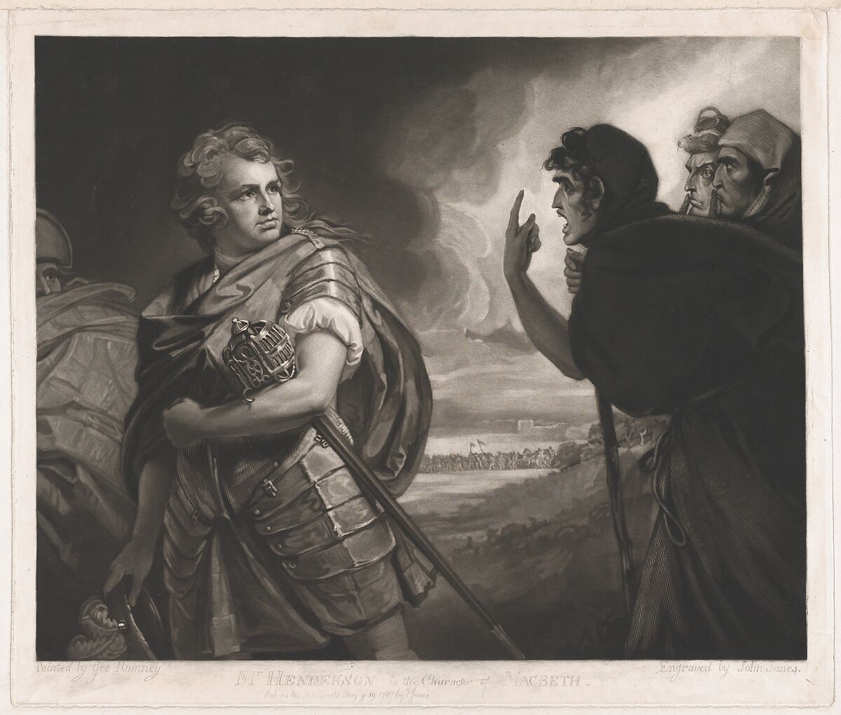 Mr. Henderson in the Character of Macbeth, John Jones (British, ca. 1745–1797), Mezzotint; first state with dotted lettering 