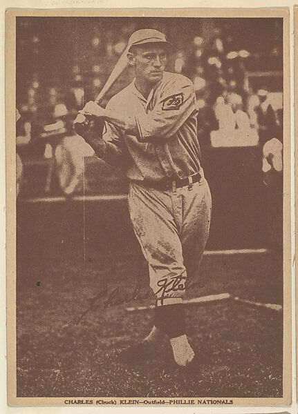 Charles (Chuck) Klein, Outfield, Phillies Nationals, from the Portraits and Action series (R316) issued by Kashin Publications, Issued by Kashin Publications, Photolithograph 