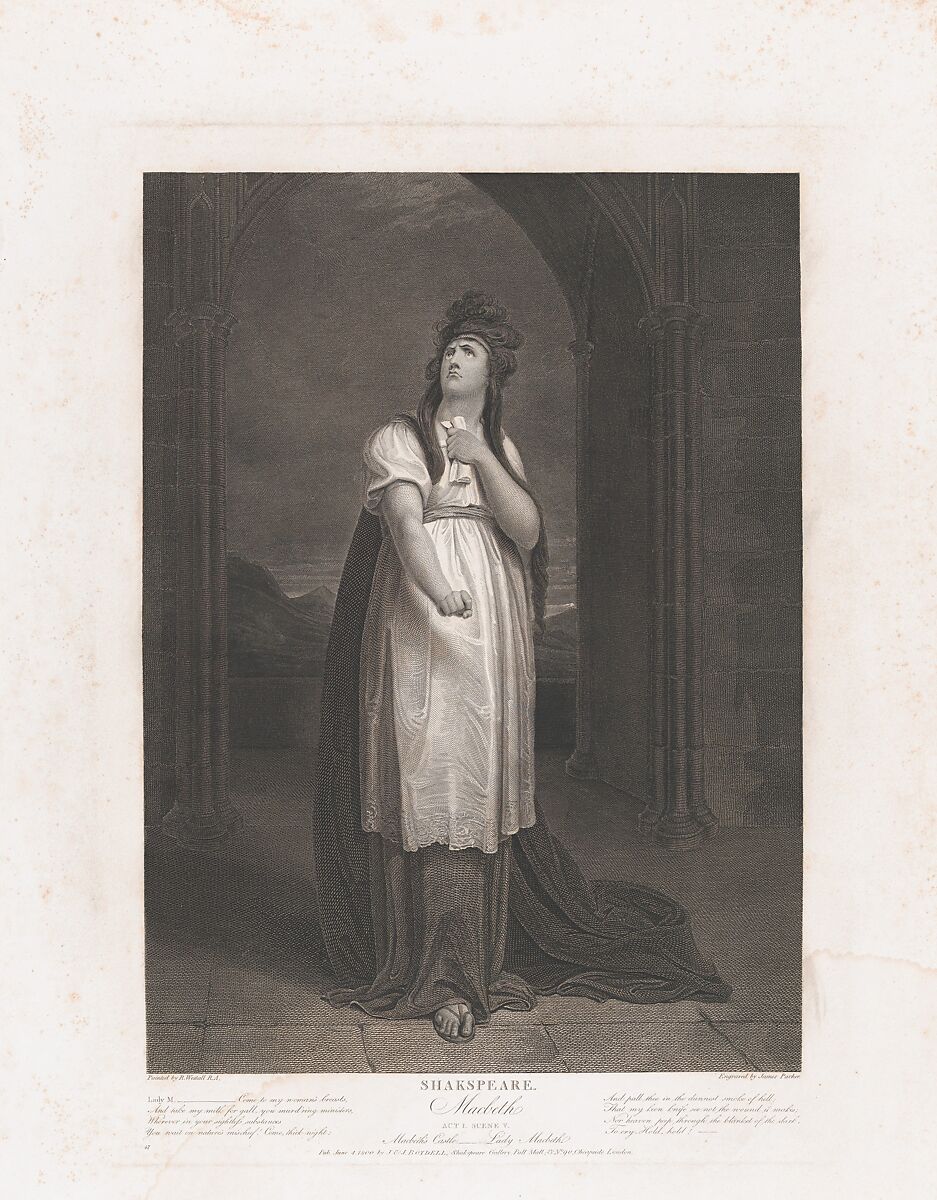 Lady Macbeth (Shakespeare, Macbeth, Act 1, Scene 5), James Parker (British, London 1750–1805 London), Etching and engraving 