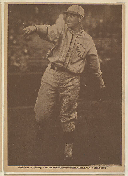 Gordon S. (Mickey) Cochrane, Catcher, Philadelphia Athletics, from the Portraits and Action series (R316) issued by Kashin Publications, Issued by Kashin Publications, Photolithograph 