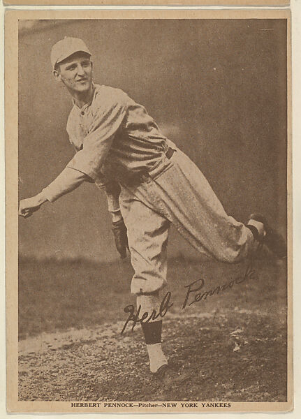 Herbert Pennock, Pitcher, New York Yankees, from the Portraits and Action series (R316) issued by Kashin Publications, Issued by Kashin Publications, Photolithograph 
