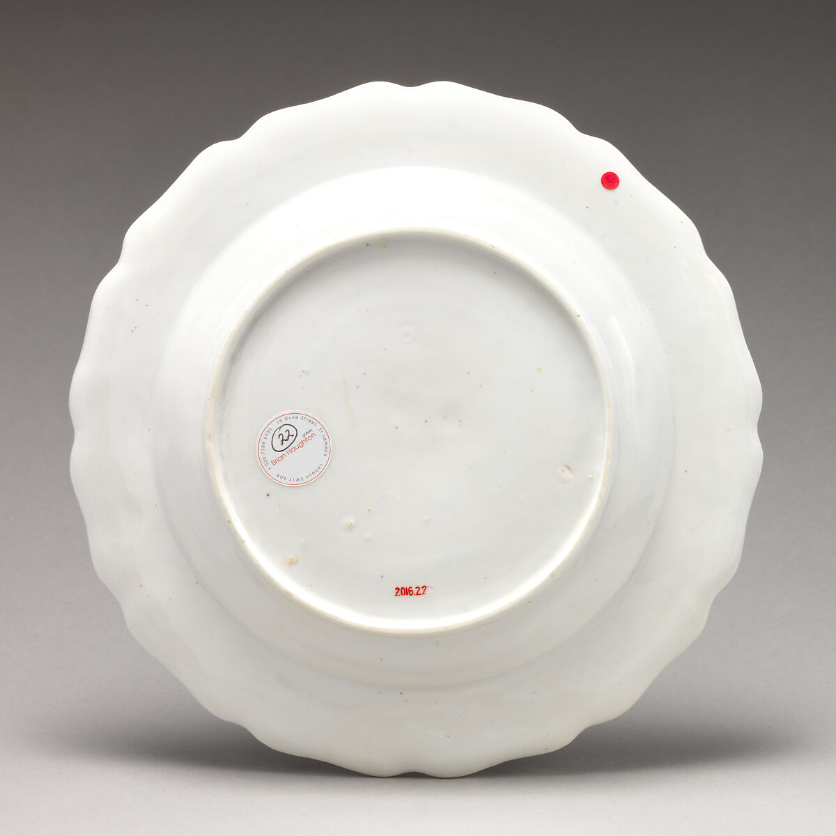 Botanical plate with a flowering eggplant, Chelsea Porcelain Manufactory (British, 1745–1784, Red Anchor Period, ca. 1753–58), Soft-paste porcelain with enamel decoration, British, Chelsea