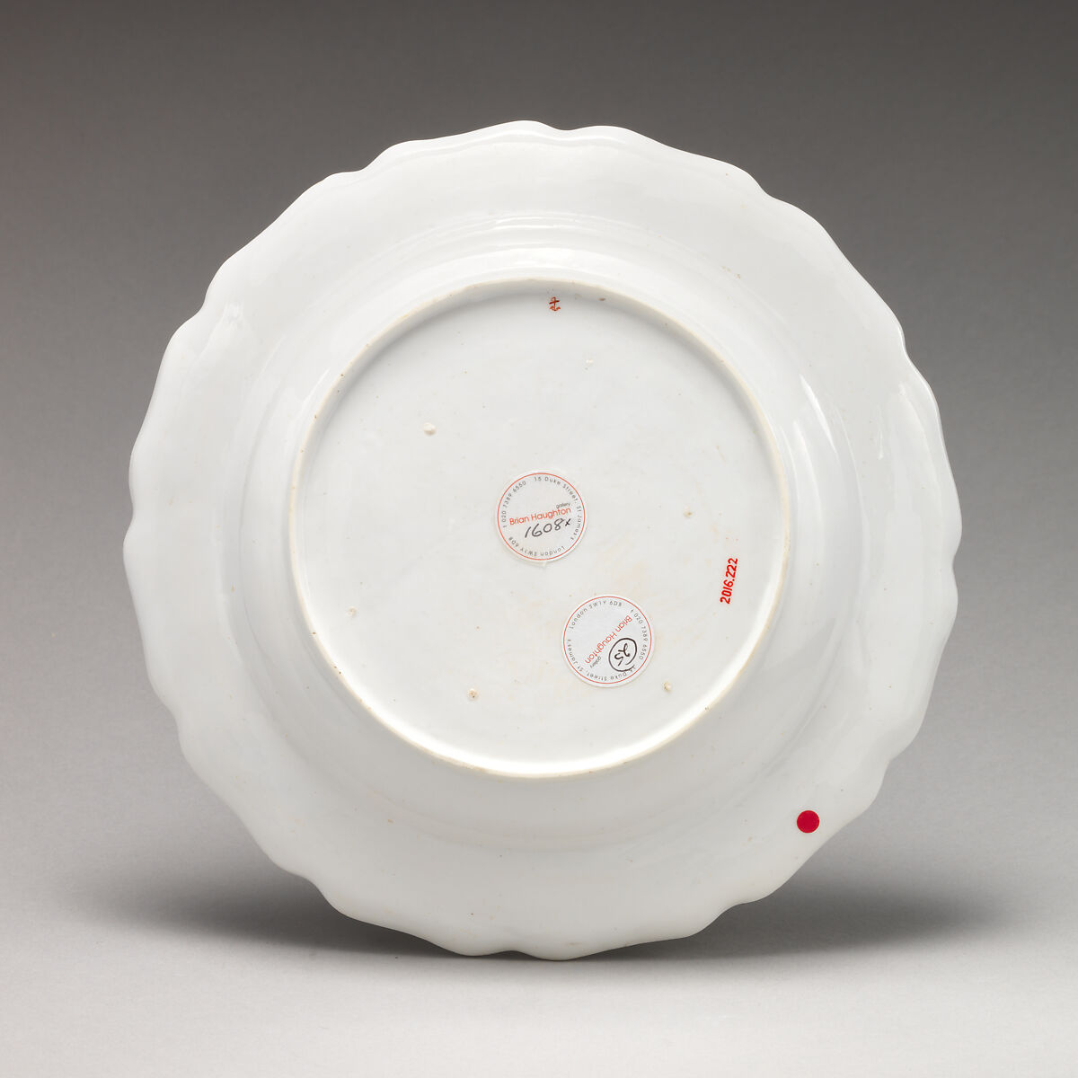 Botanical plate with fruiting branch, Chelsea Porcelain Manufactory (British, 1745–1784, Red Anchor Period, ca. 1753–58), Soft-paste porcelain with enamel decoration, British, Chelsea