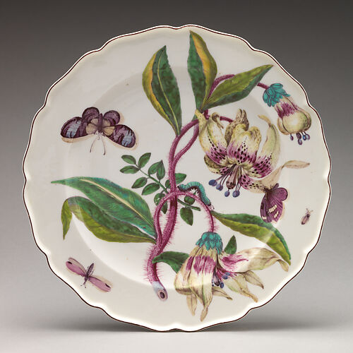 Botanical plate with spray of lilies