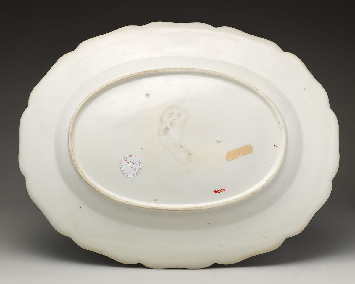Botanical oval platter with turnip leaf, Chelsea Porcelain Manufactory (British, 1745–1784, Red Anchor Period, ca. 1753–58), Soft-paste porcelain with enamel decoration, British, Chelsea