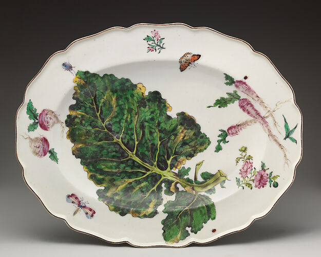 Botanical oval platter with turnip leaf