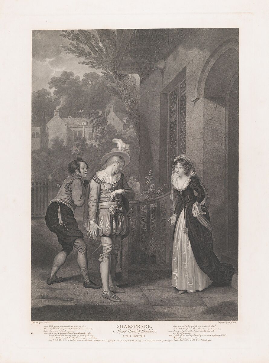 Anne Page, Slender and Shallow (Shakespeare, Merry Wives of Windsor, Act 1, Scene 1), Peter Simon (British, London ca. 1764–1813 Paris), Etching and engraving 