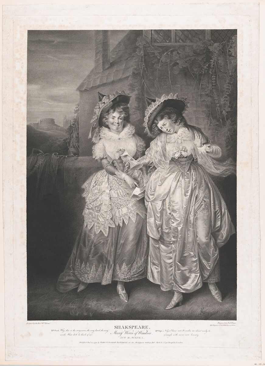 Mrs. Ford and Mrs Page (Shakespeare, Merry Wives of Windsor, Act 2, Scene 1), Robert Thew (British, Patrington 1758–1802 Stevenage), Etching and engraving 