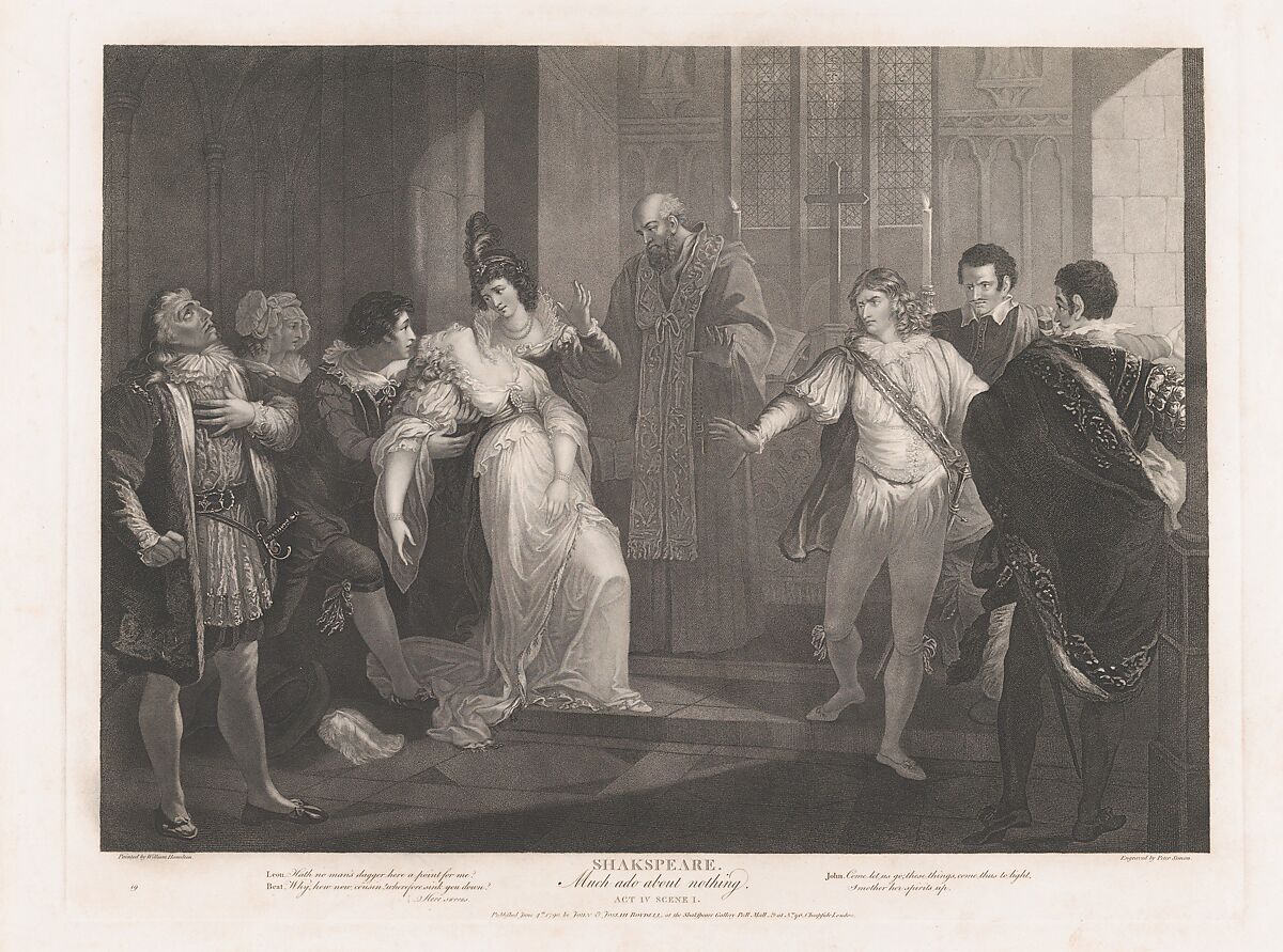 Hero Fainting in Church (Shakespeare, Much Ado About Nothing, Act 4, Scene 1), Peter Simon (British, London ca. 1764–1813 Paris), Stipple engraving 