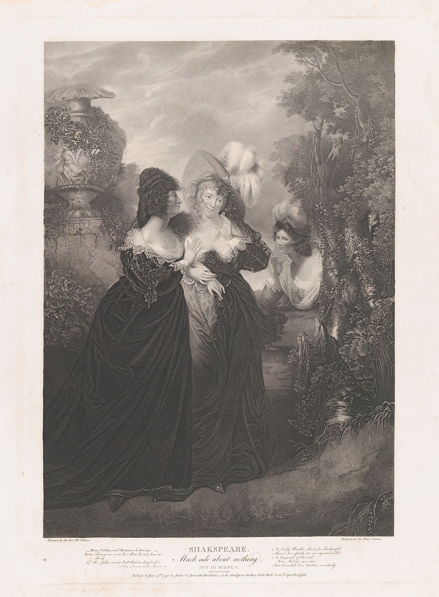 Hero, Ursula and Beatrice (Shakespeare, Much Ado About Nothing, Act 3, Scene 1), Peter Simon (British, London ca. 1764–1813 Paris), Stipple engraving 
